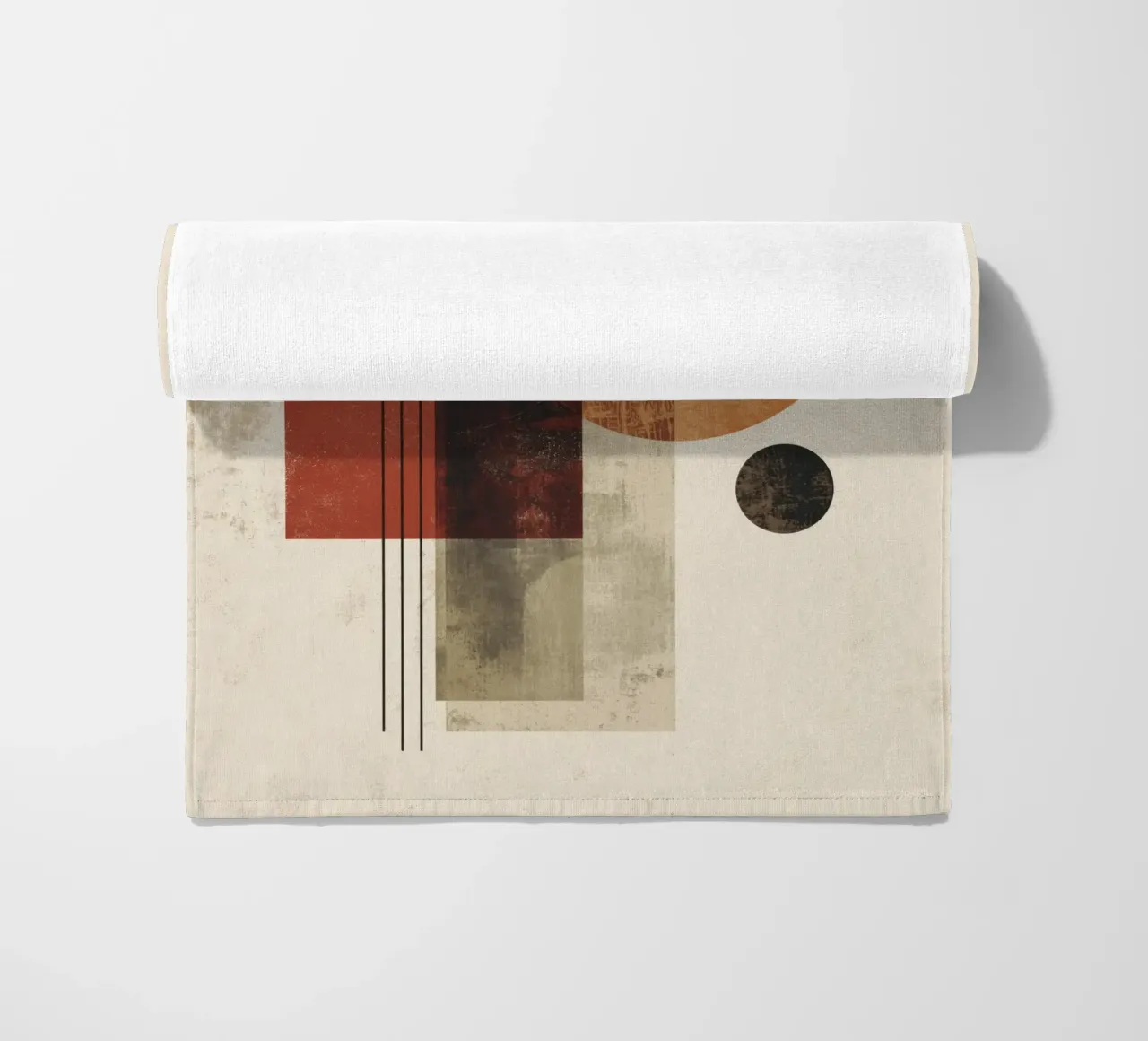 Retro Geometry Art in Rust and Beige beach towel by Aralyn