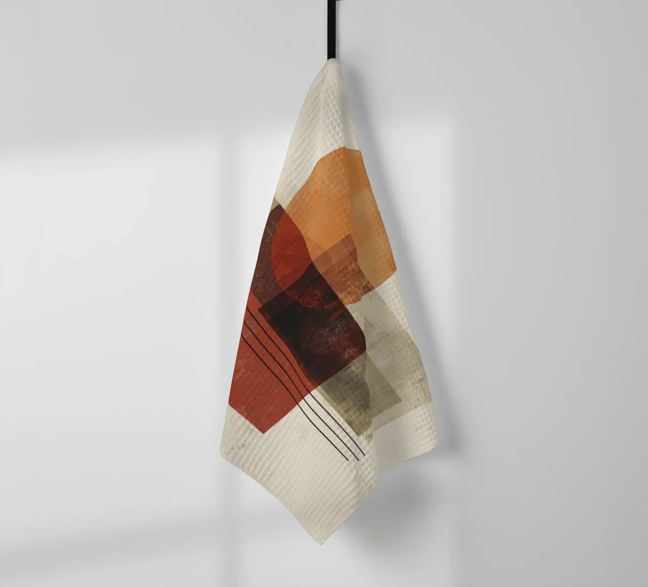 Retro Geometry Art in Rust and Beige tea towel by Aralyn