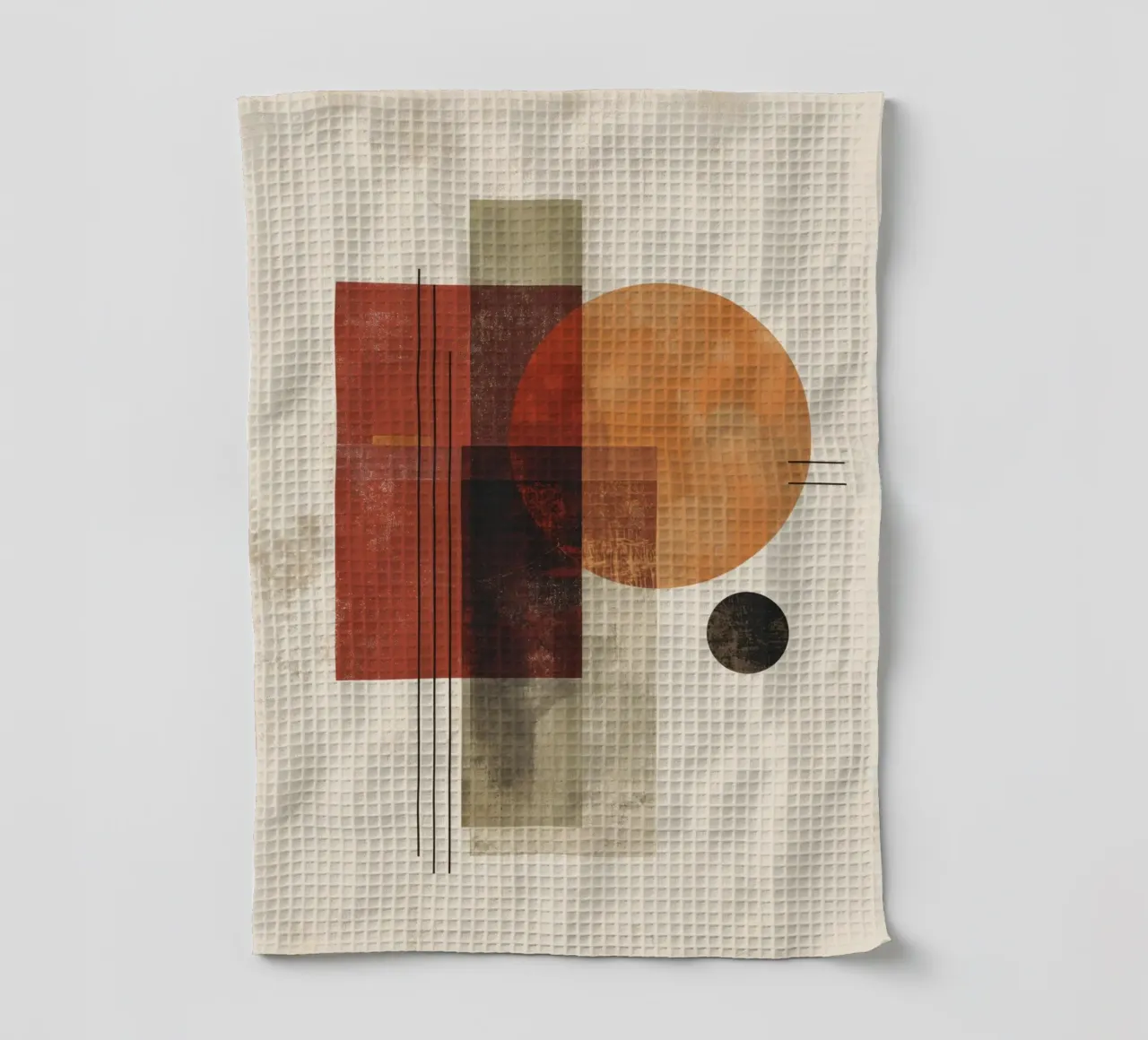 Retro Geometry Art in Rust and Beige tea towel by Aralyn