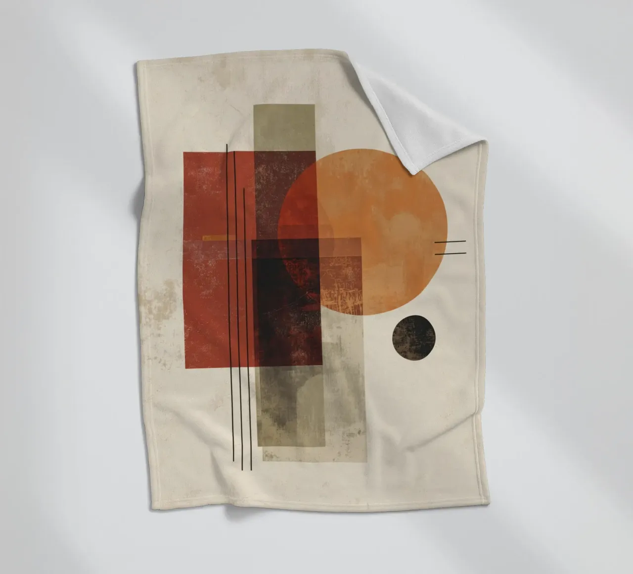Retro Geometry Art in Rust and Beige fleece blanket by Aralyn