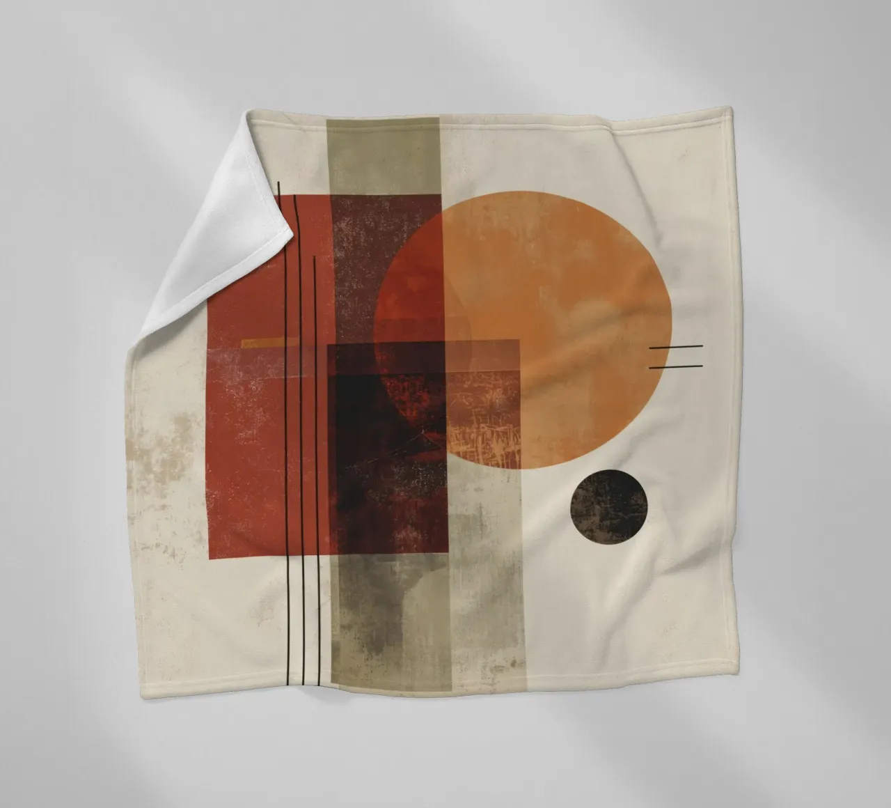 Retro Geometry Art in Rust and Beige fleece blanket by Aralyn