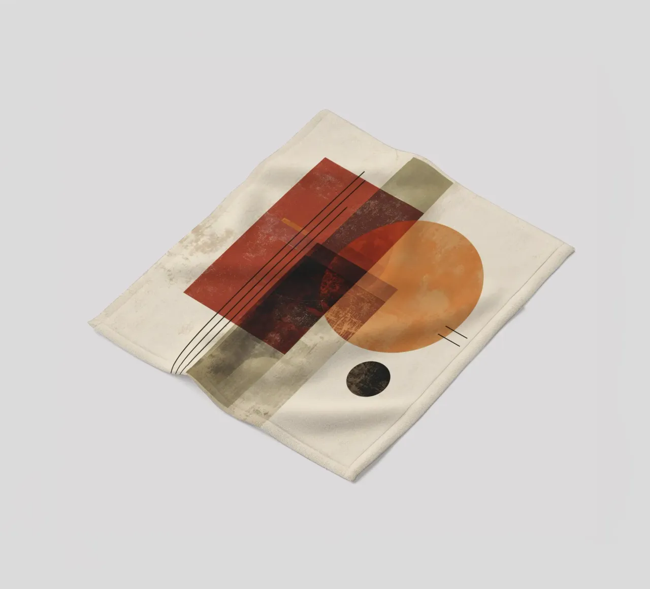 Retro Geometry Art in Rust and Beige fleece blanket by Aralyn