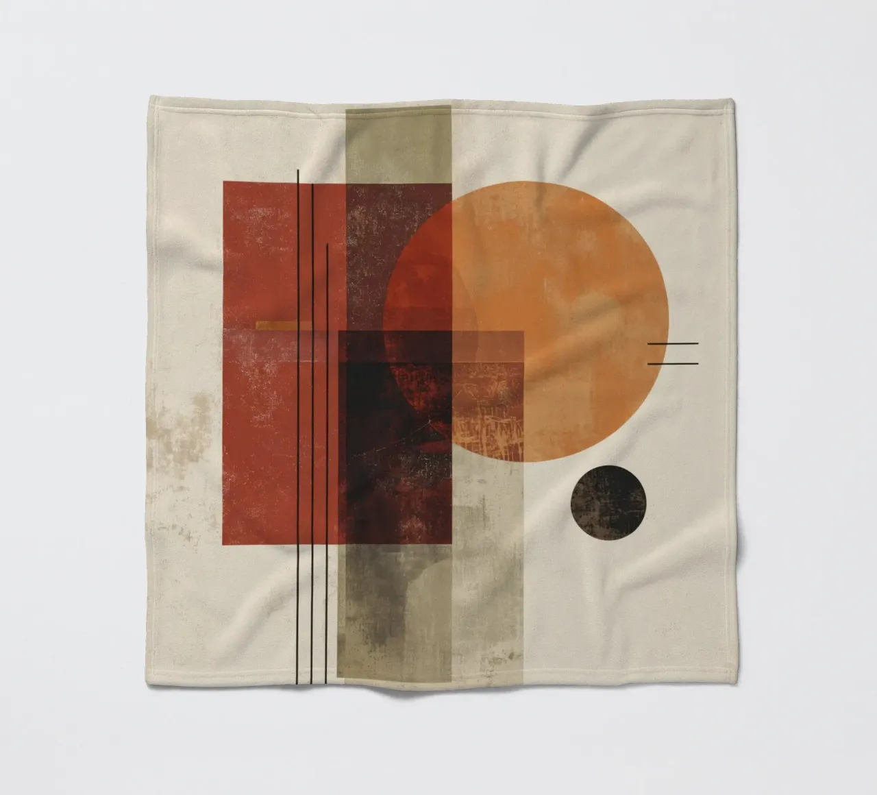 Retro Geometry Art in Rust and Beige fleece blanket by Aralyn