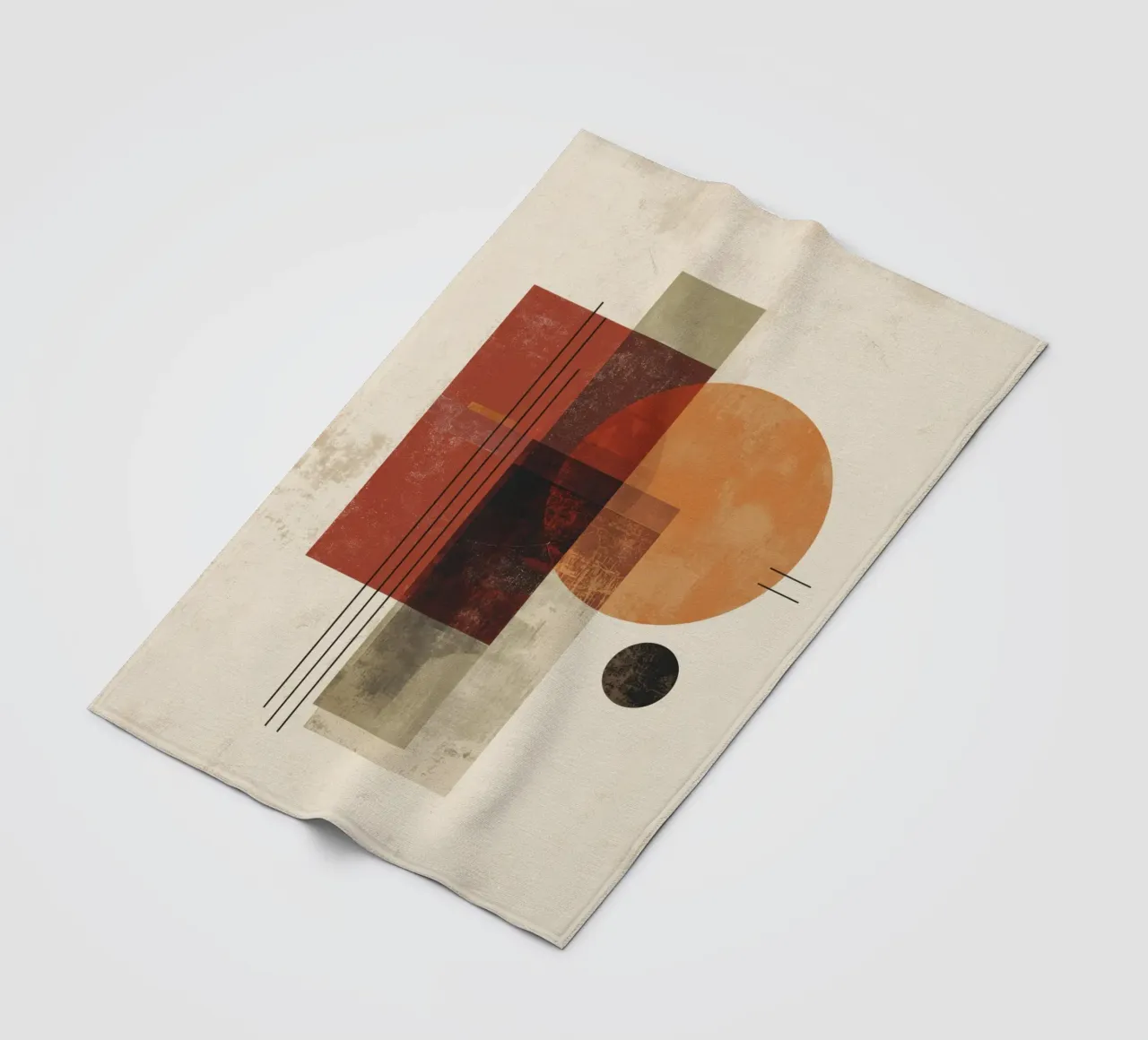 Retro Geometry Art in Rust and Beige fleece blanket by Aralyn