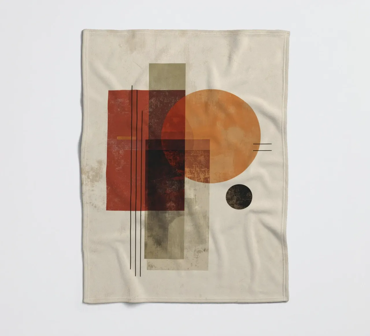 Retro Geometry Art in Rust and Beige fleece blanket by Aralyn
