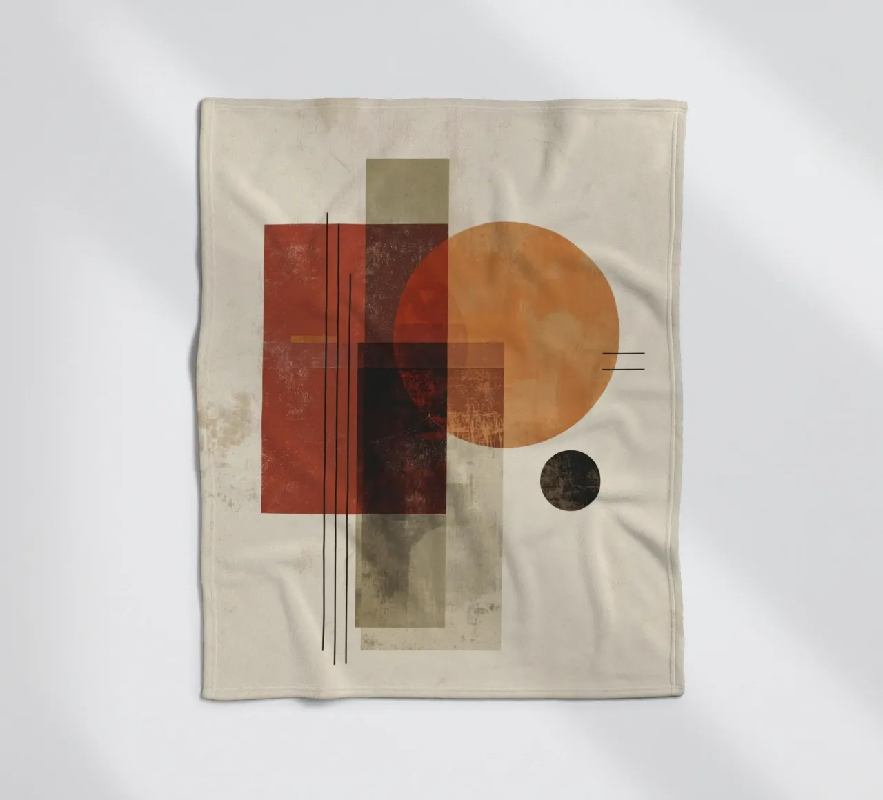 Retro Geometry Art in Rust and Beige fleece blanket by Aralyn