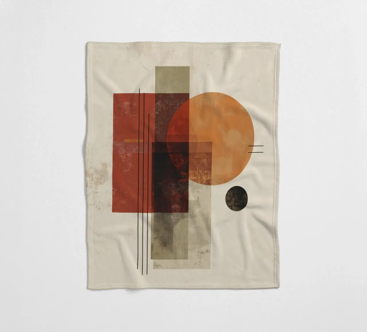 Retro Geometry Art in Rust and Beige fleece blanket by Aralyn