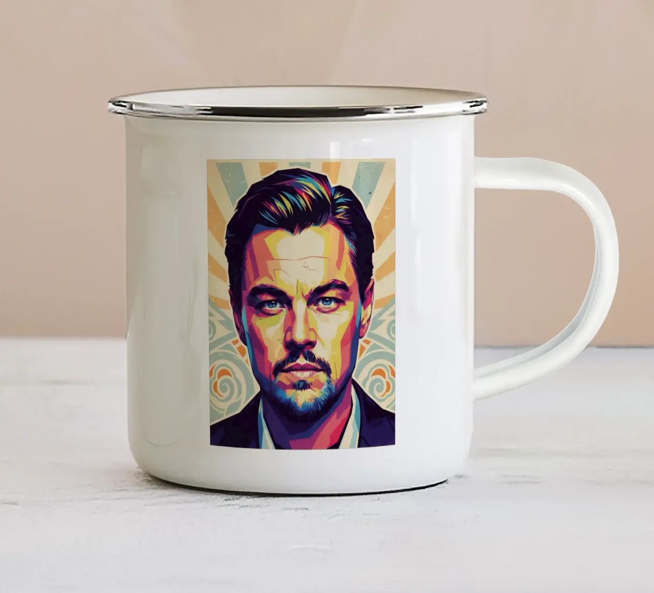Leonardo Dicaprio pop art portrait tazza in smalto da Hantamrata