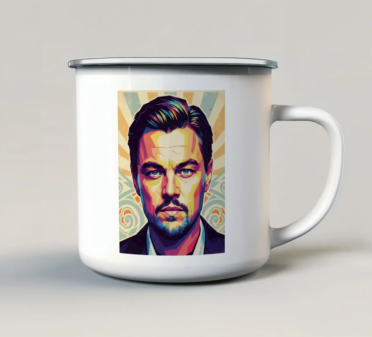 Leonardo Dicaprio pop art portrait tazza in smalto da Hantamrata