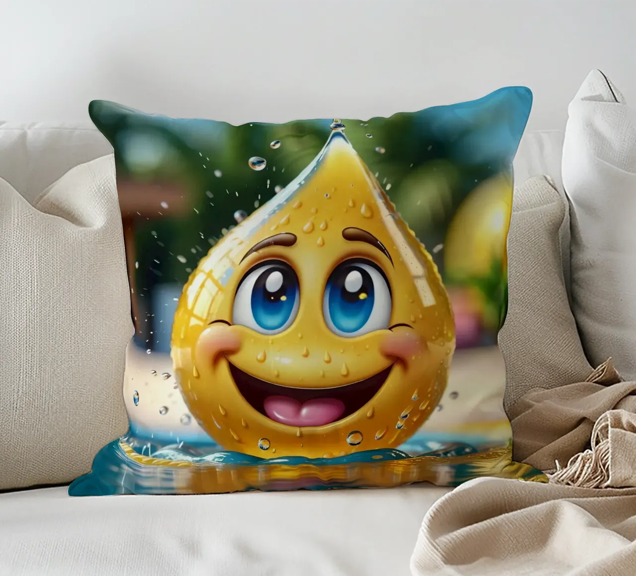 Emoji in acqua_1 cuscino da AI-Portraits by LK