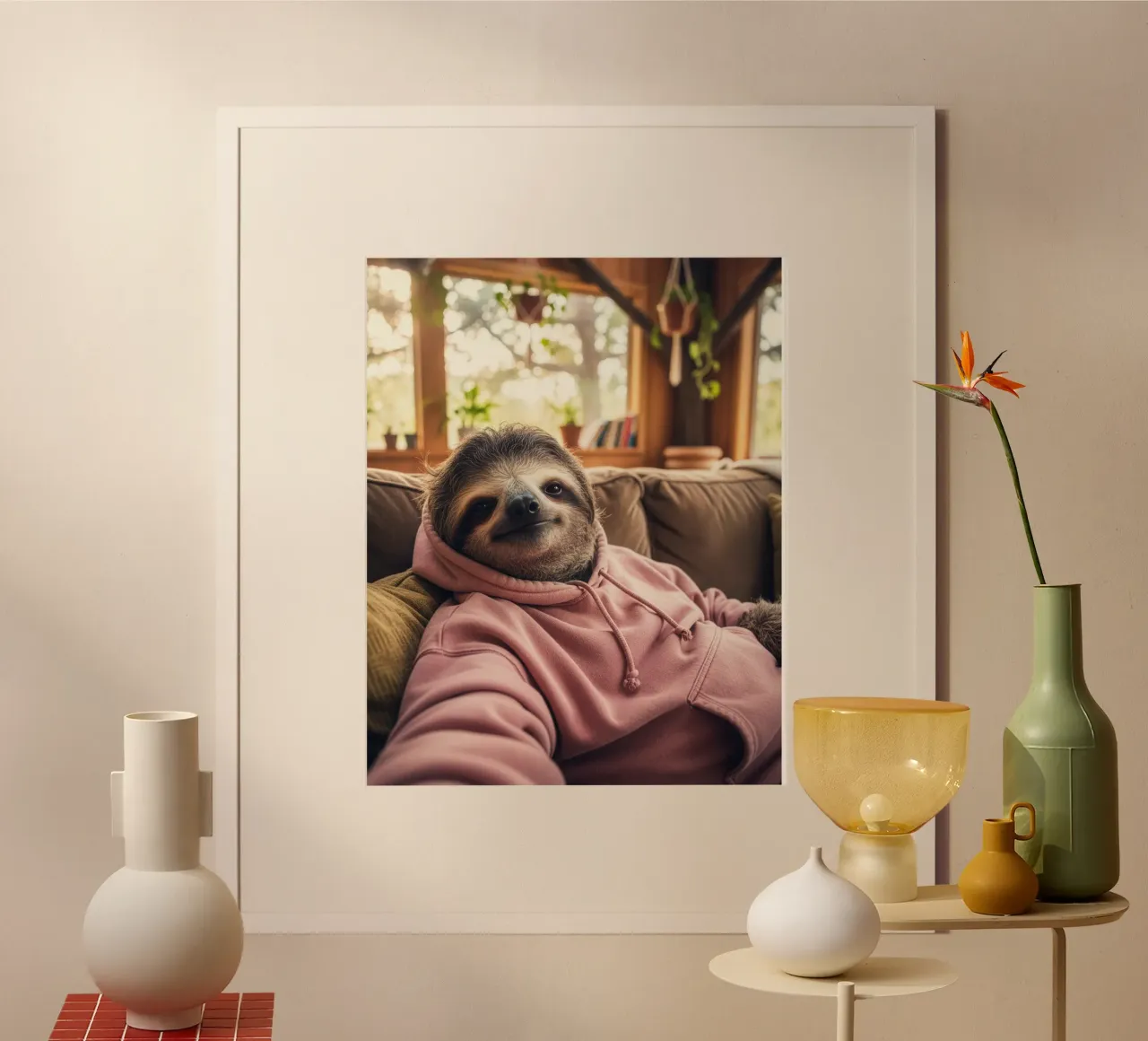 Sloth in hoodie relaxing, funny animals, selfie poster by SlothStella