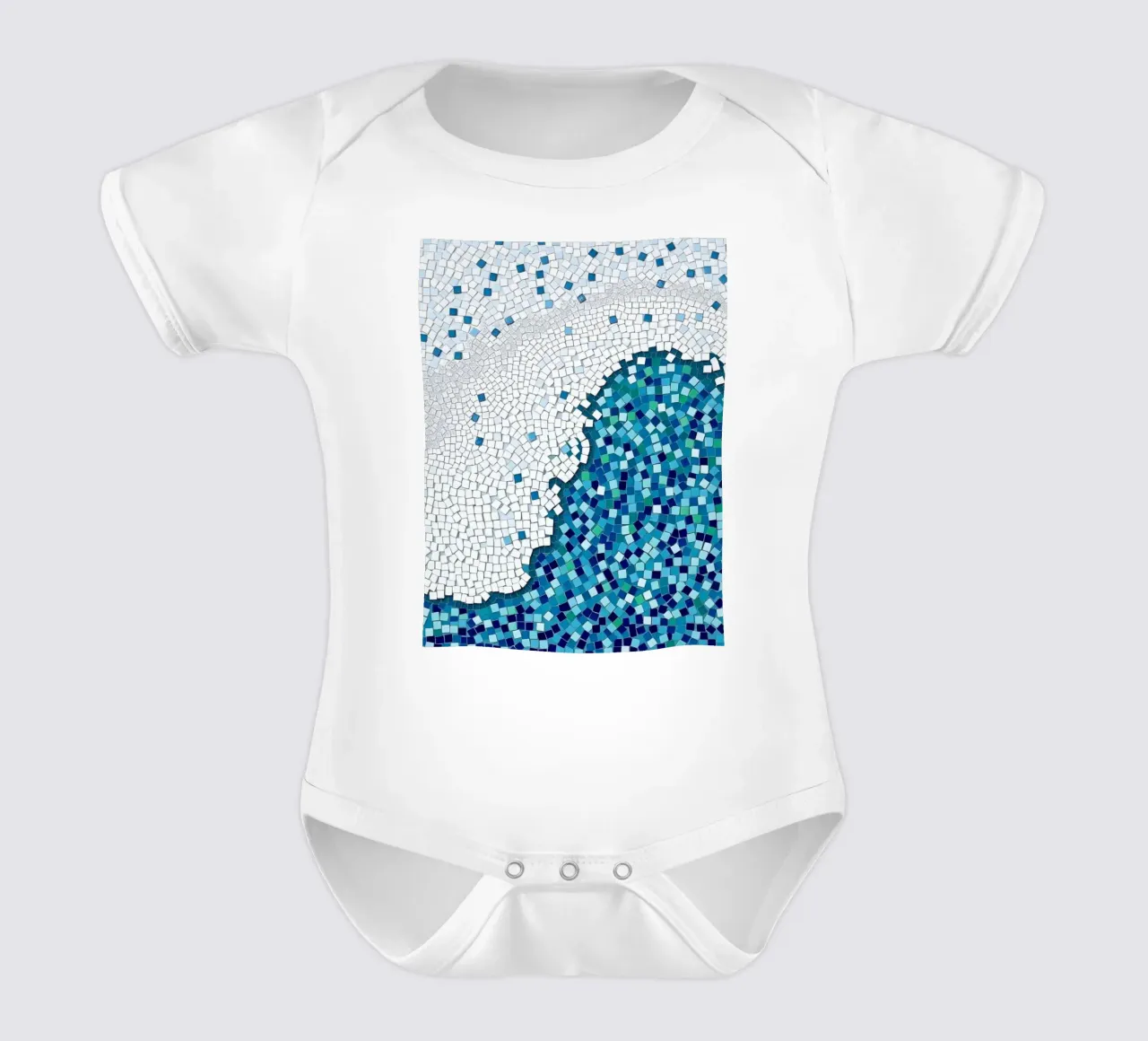 Marea tranquilla: un'onda serena in mosaico blu e bianco body neonato maniche corte da Artistic-shop