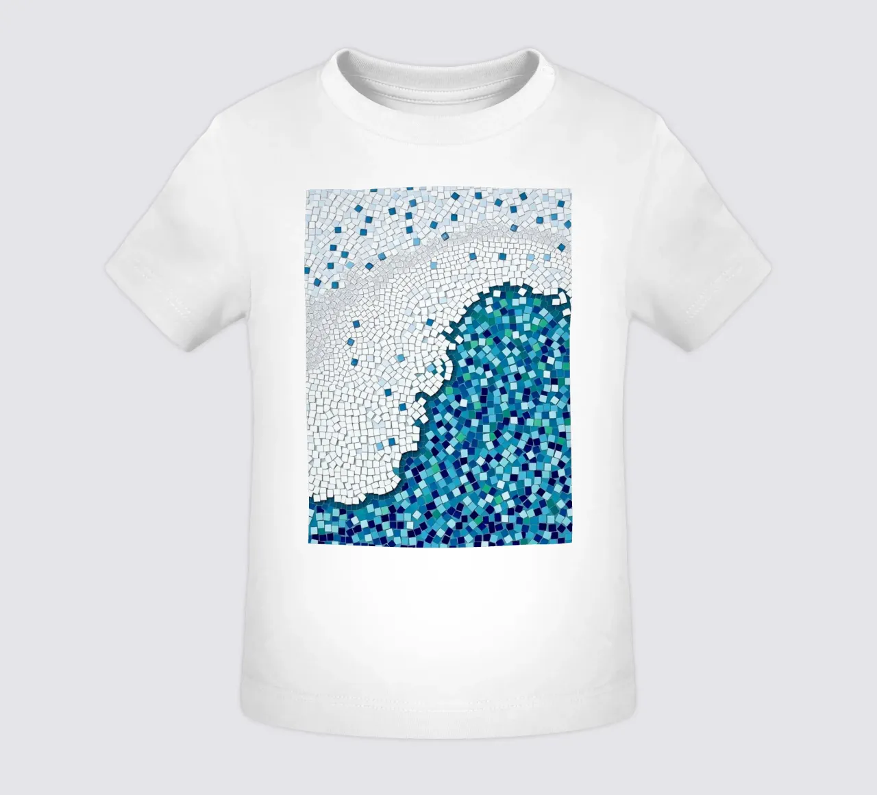 Marea tranquilla: un'onda serena in mosaico blu e bianco maglietta neonato da Artistic-shop
