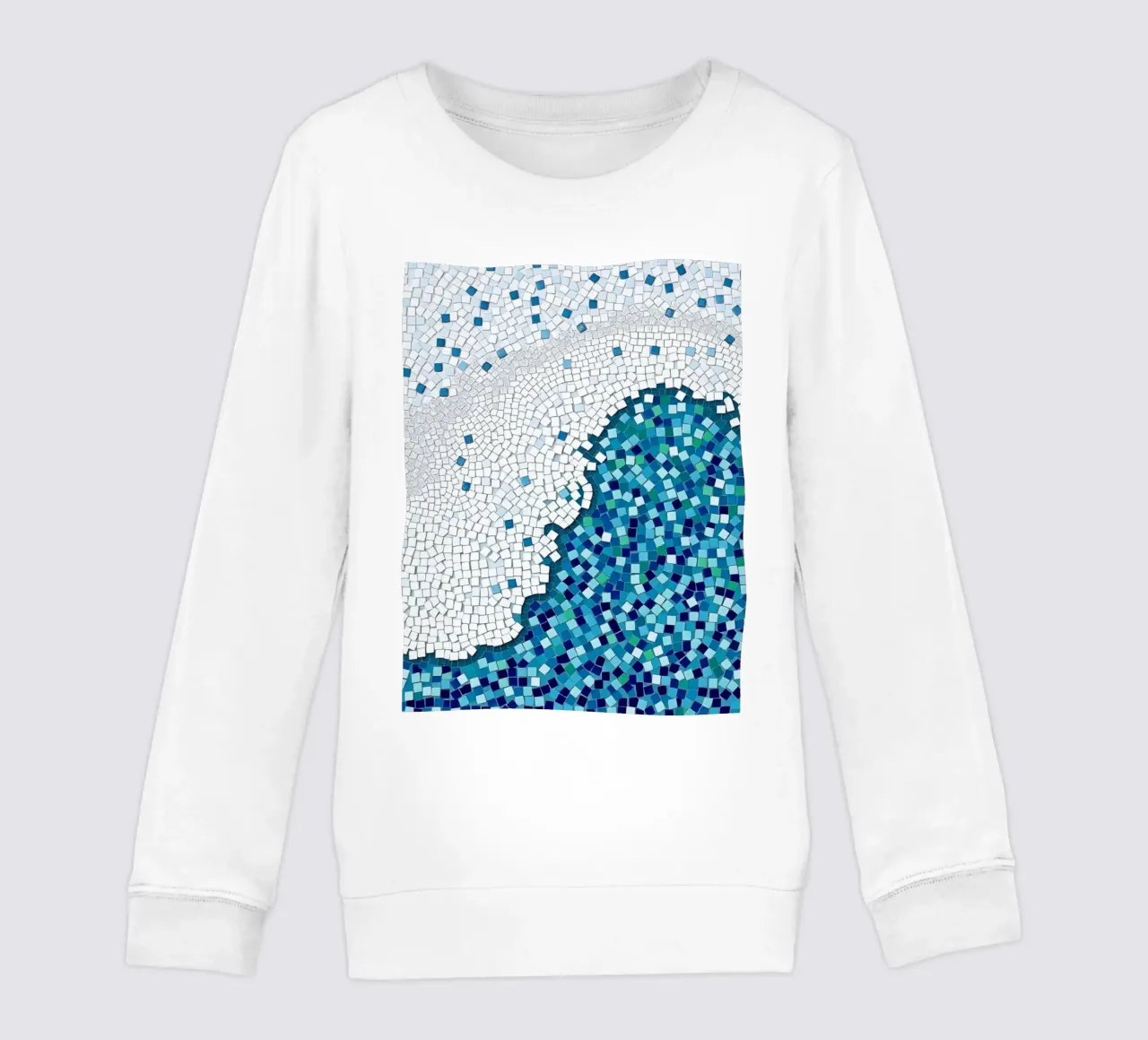 Marea tranquilla: un'onda serena in mosaico blu e bianco felpa bambino da Artistic-shop