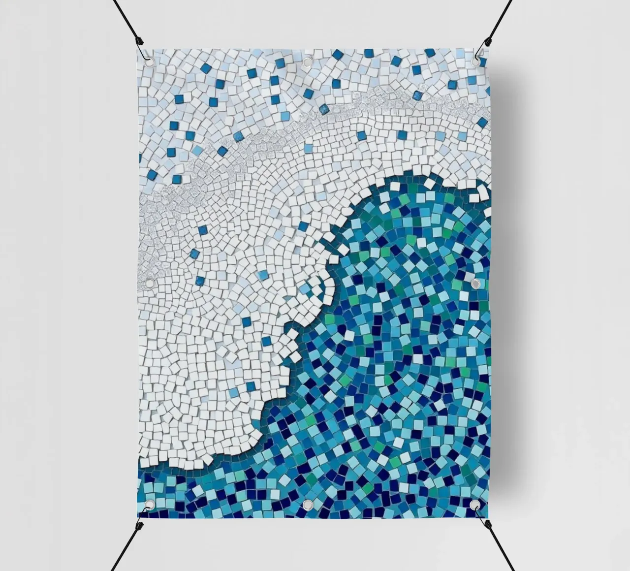 Marea tranquilla: un'onda serena in mosaico blu e bianco telo in pvc da Artistic-shop