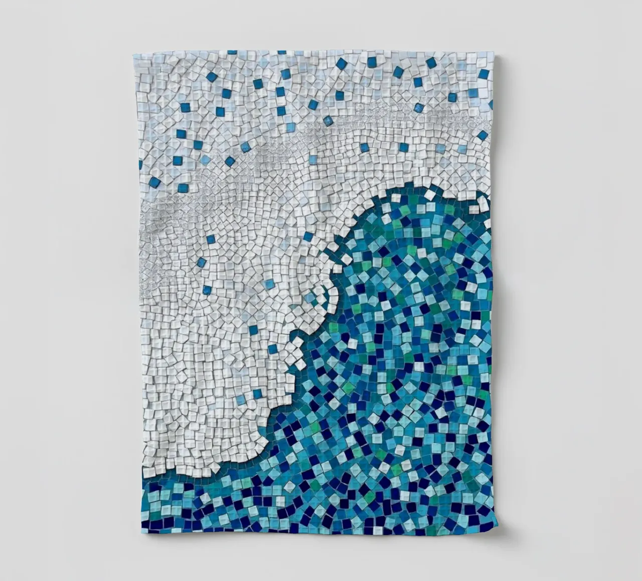 Marea tranquilla: un'onda serena in mosaico blu e bianco canovaccio da cucina da Artistic-shop