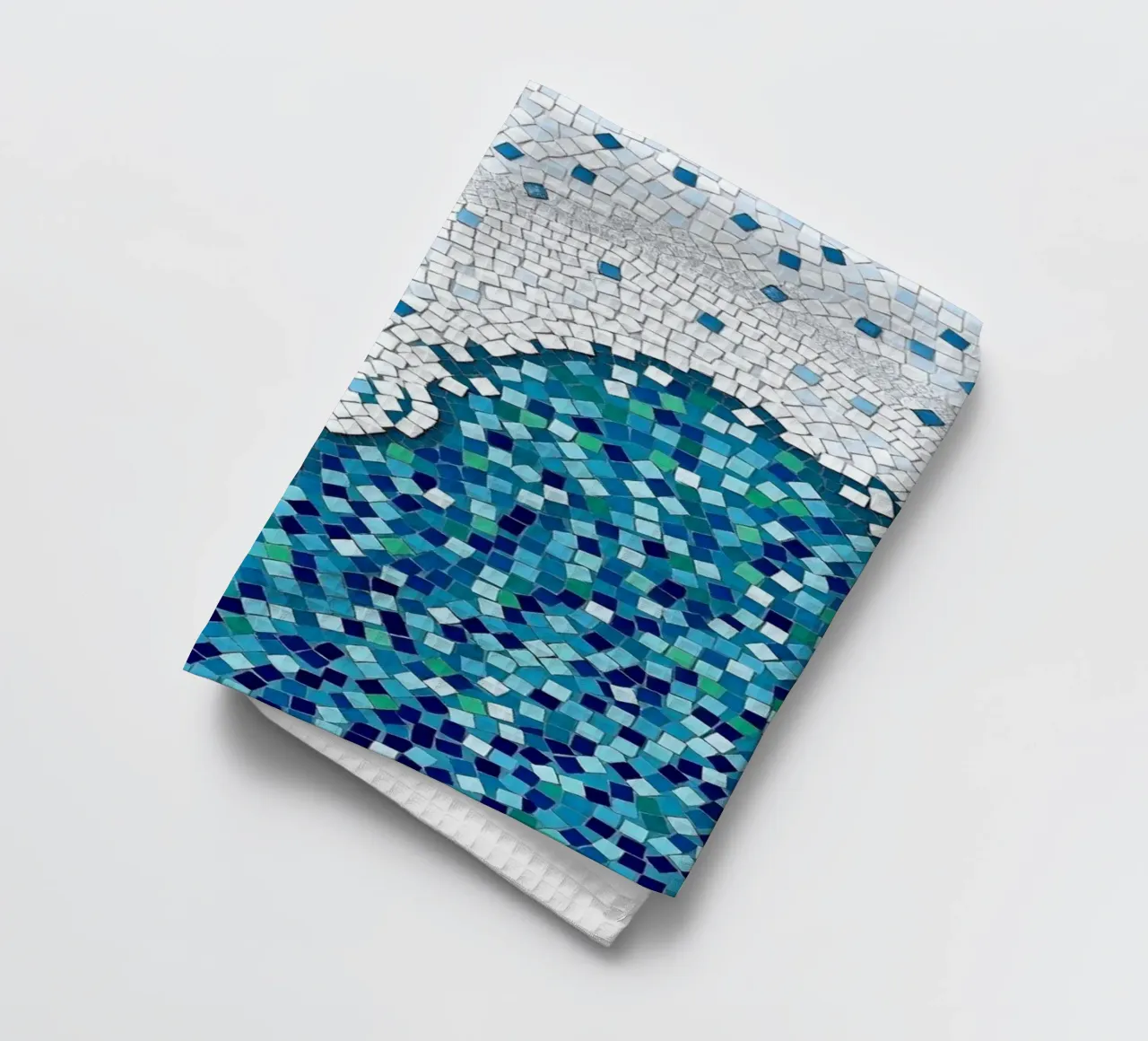 Marea tranquilla: un'onda serena in mosaico blu e bianco canovaccio da cucina da Artistic-shop