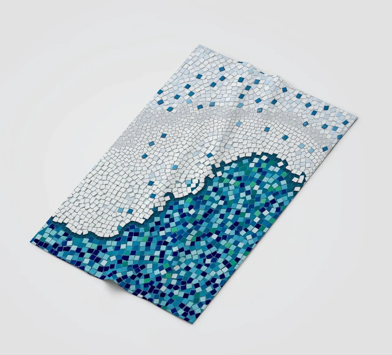 Marea tranquilla: un'onda serena in mosaico blu e bianco coperta in pile da Artistic-shop