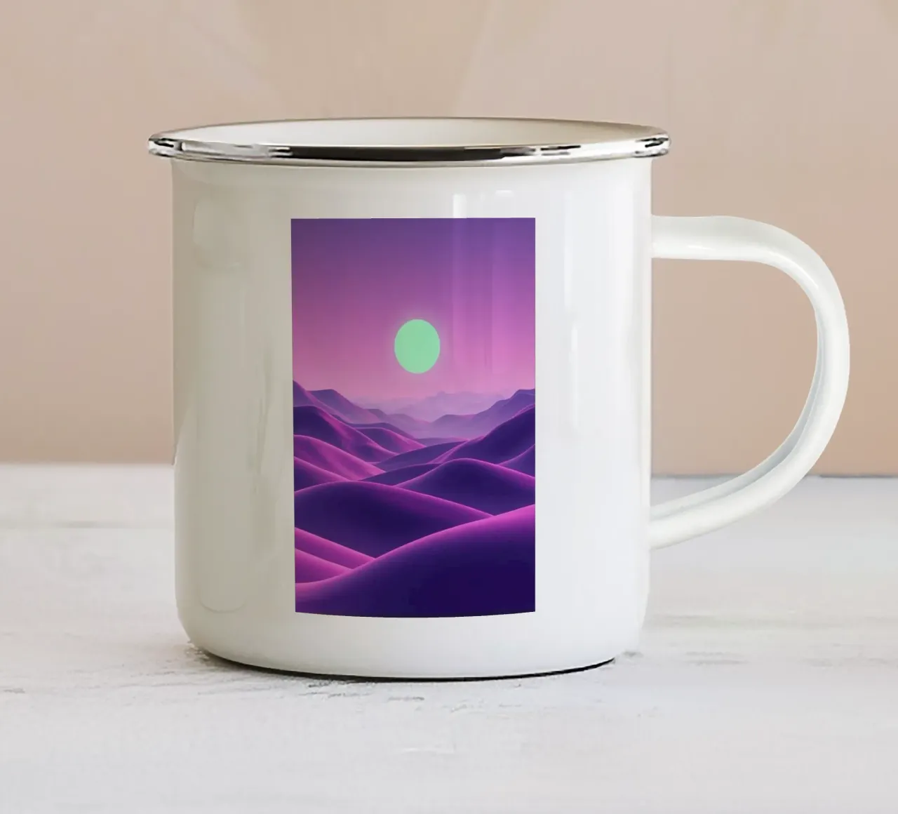 Serenità astrale: Sorge una sfera luminosa tazza in smalto da Artistic-shop