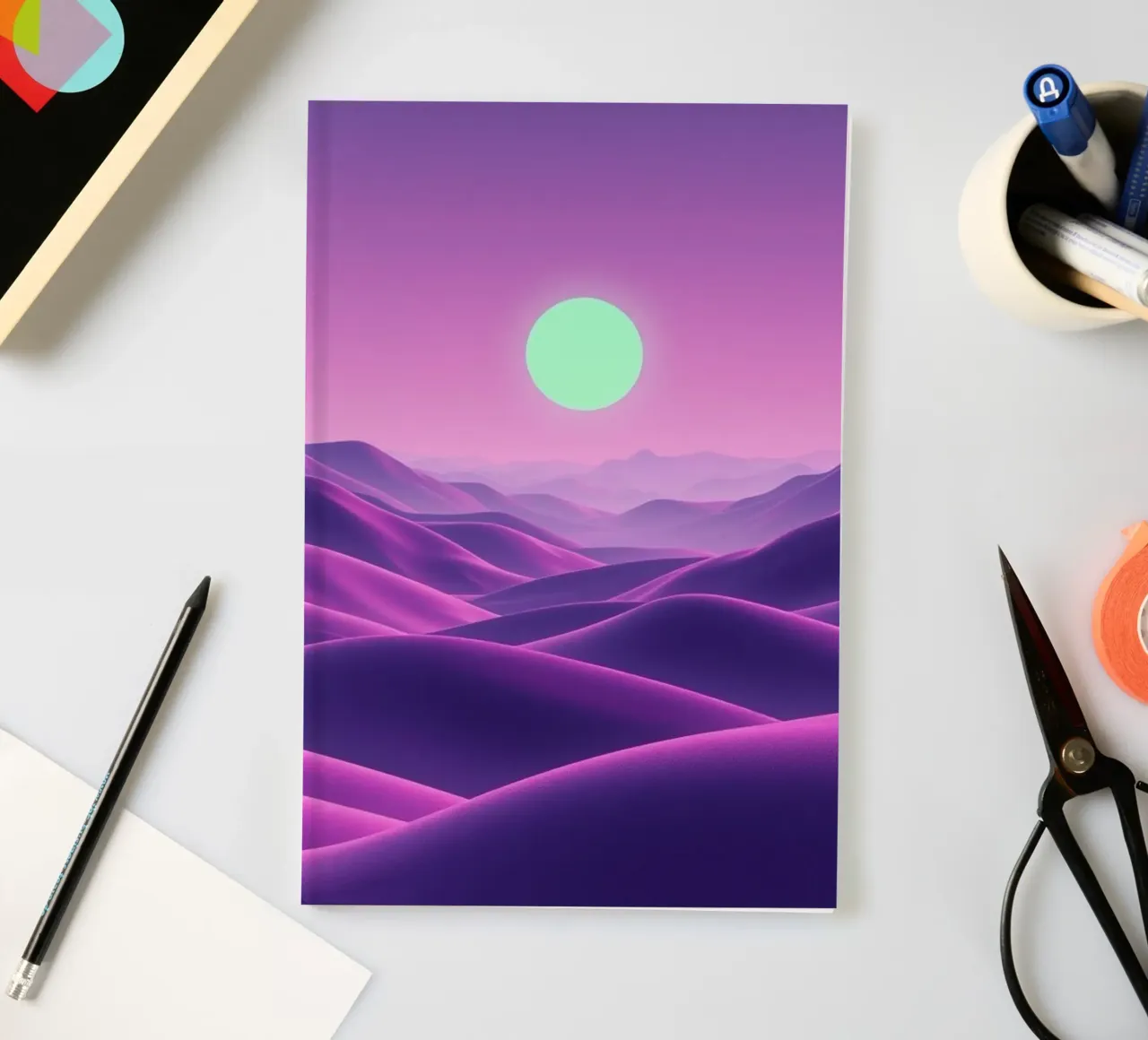 Astral Serenity: A Luminous Orb Rises notebook by Artistic-shop