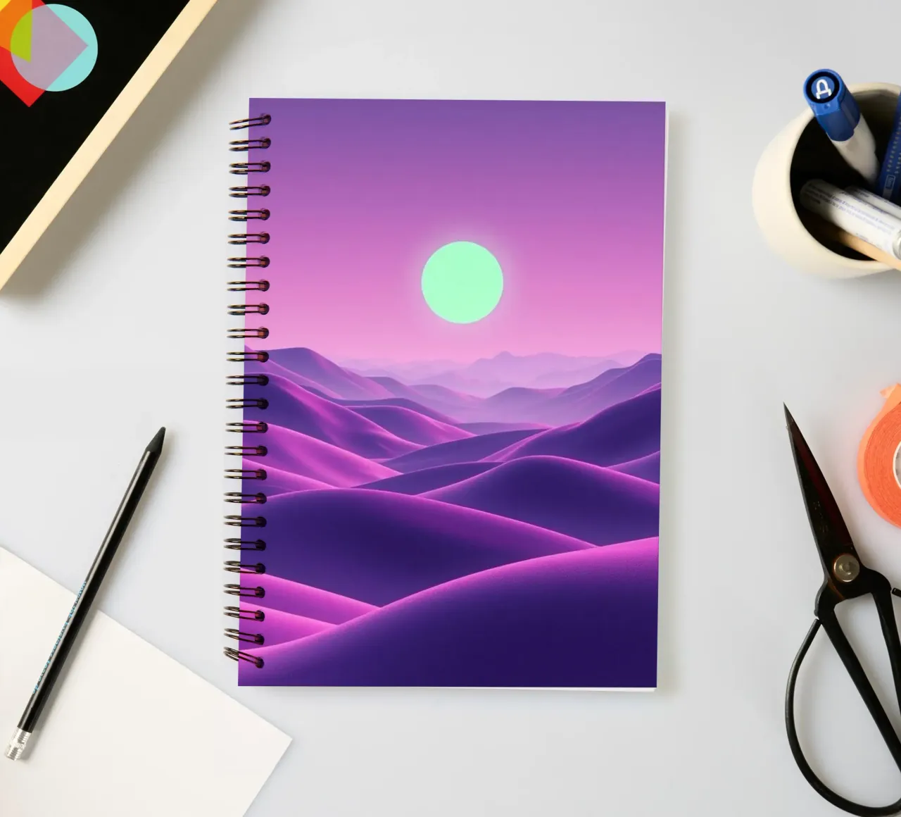 Astral Serenity: A Luminous Orb Rises spiral notebook by Artistic-shop