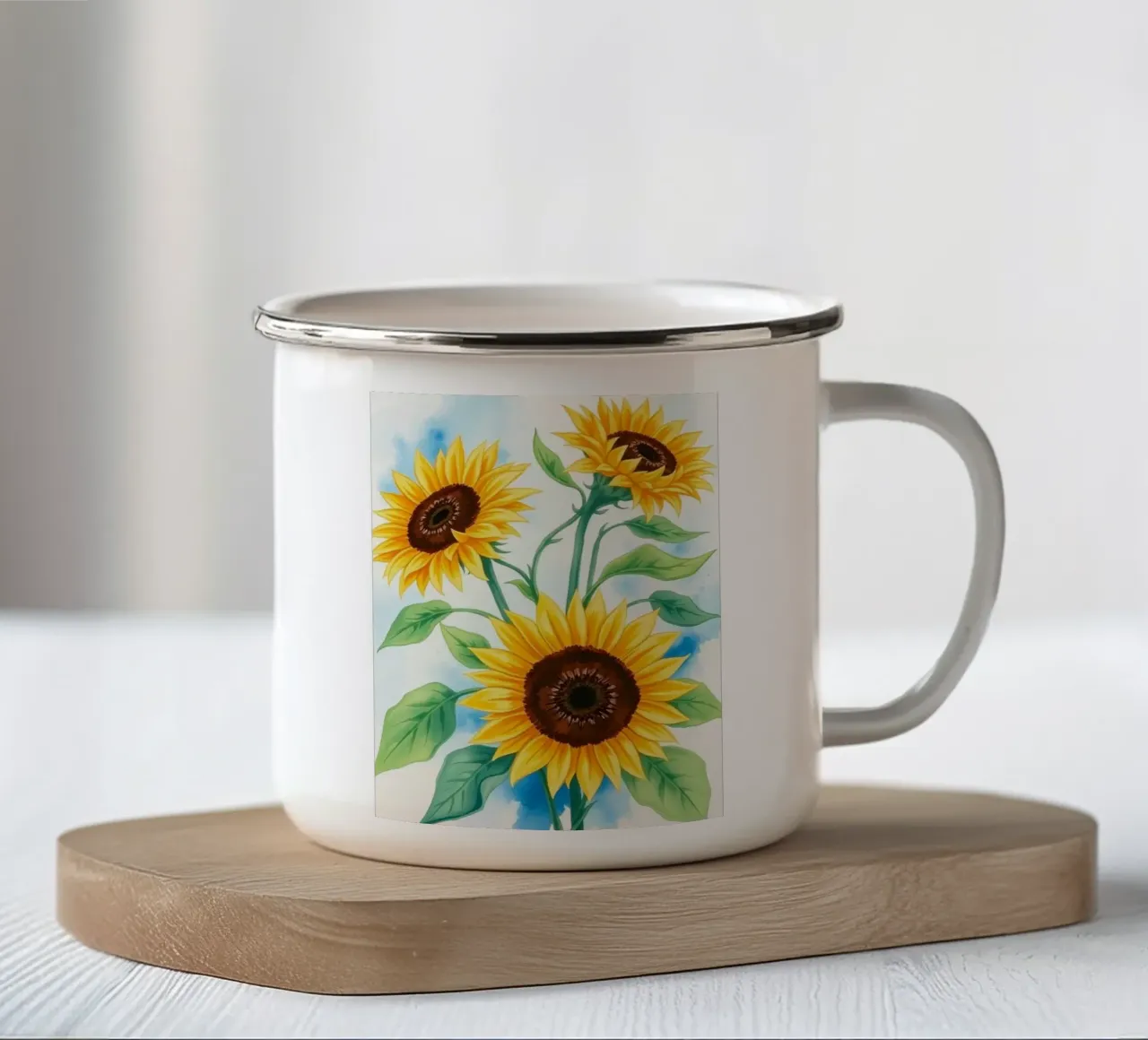 Radiosità dorata: Un trittico di acquerelli vibranti tazza in smalto da Artistic-shop