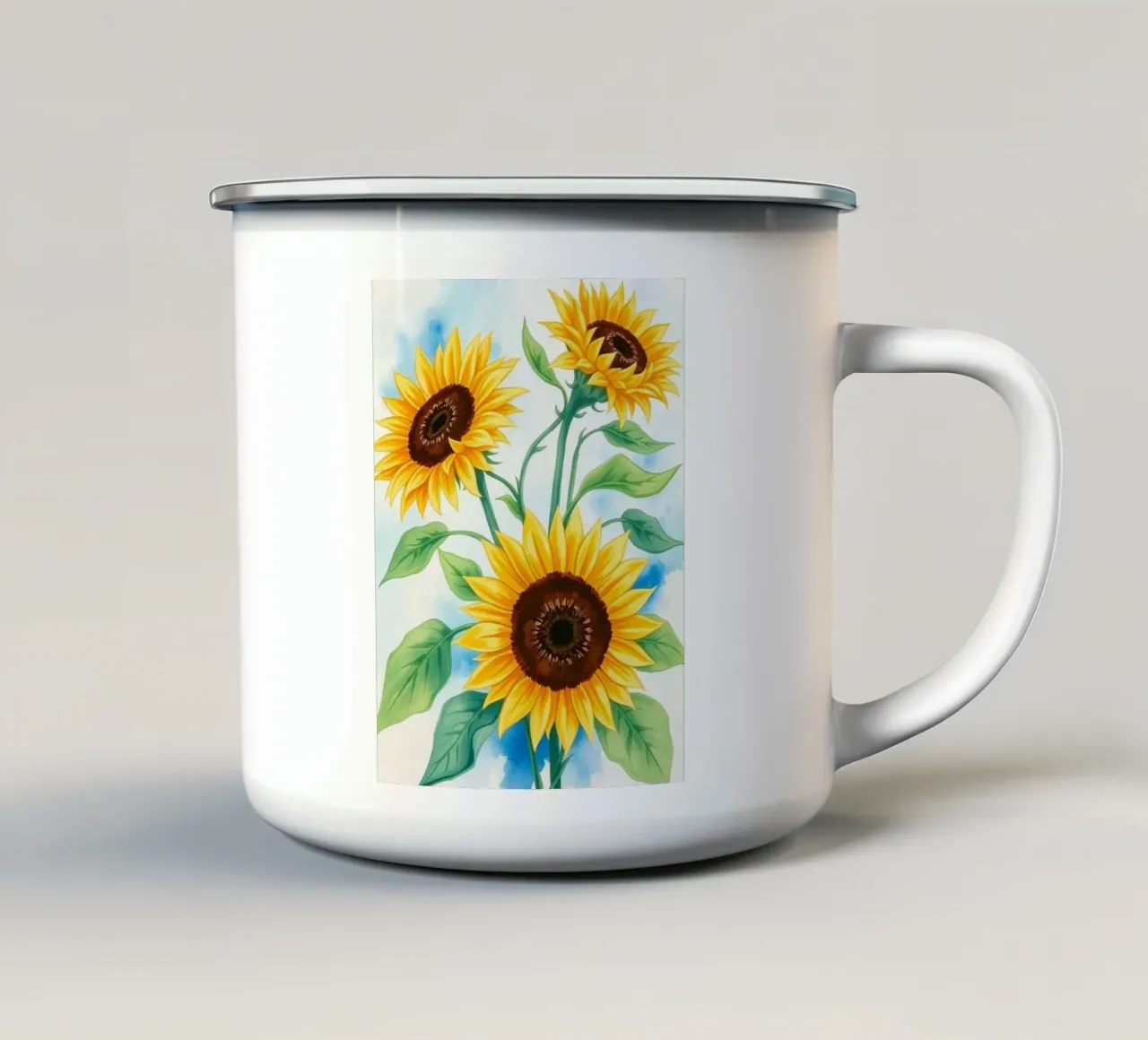 Radiosità dorata: Un trittico di acquerelli vibranti tazza in smalto da Artistic-shop