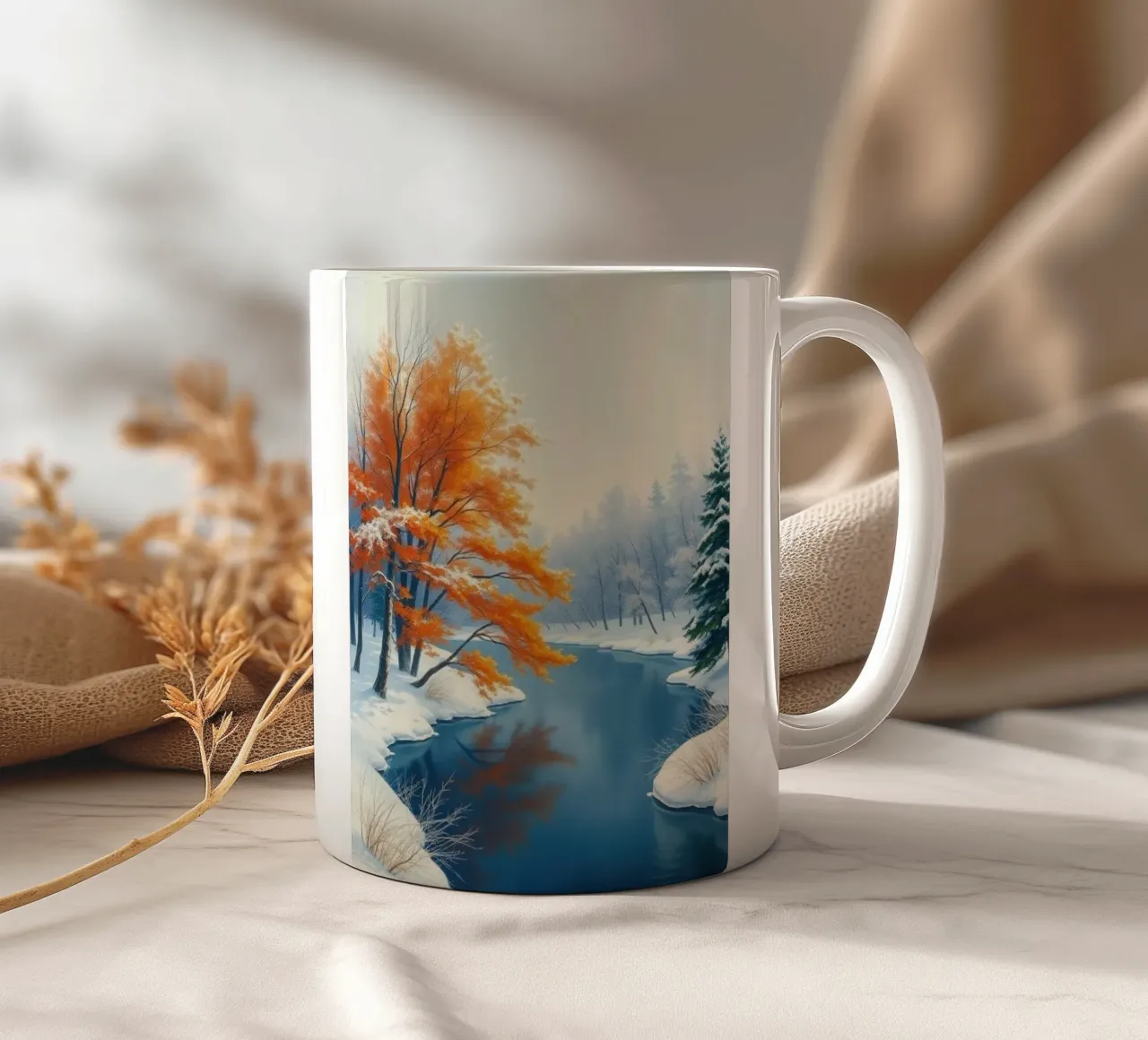 L'abbraccio dell'inverno: Il duraturo splendore dell'autunno tazza in ceramica da Artistic-shop