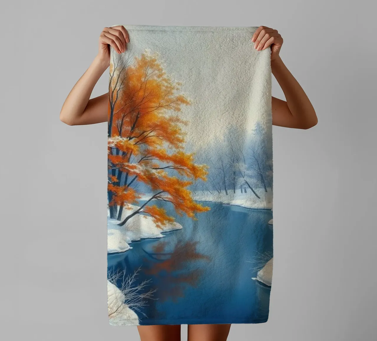 L'abbraccio dell'inverno: Il duraturo splendore dell'autunno asciugamano da bagno da Artistic-shop