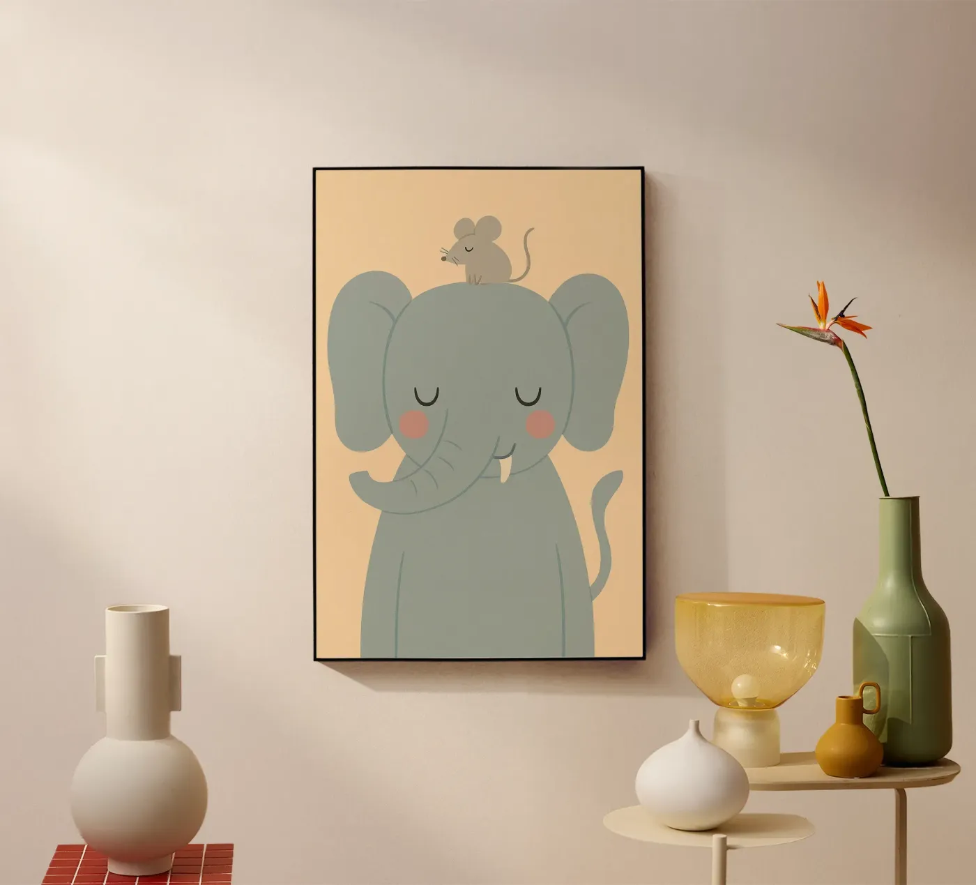 Elephant and mouse acryl van PurePeachStudio