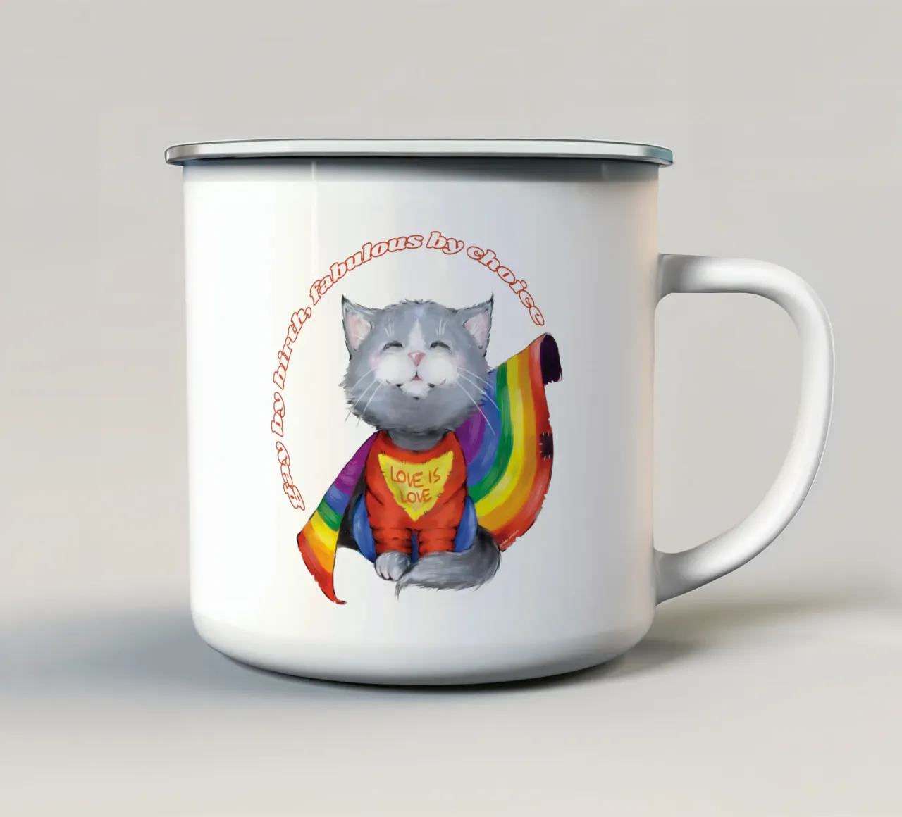Orgoglio Super Cat tazza in smalto da Bobbi Arbore