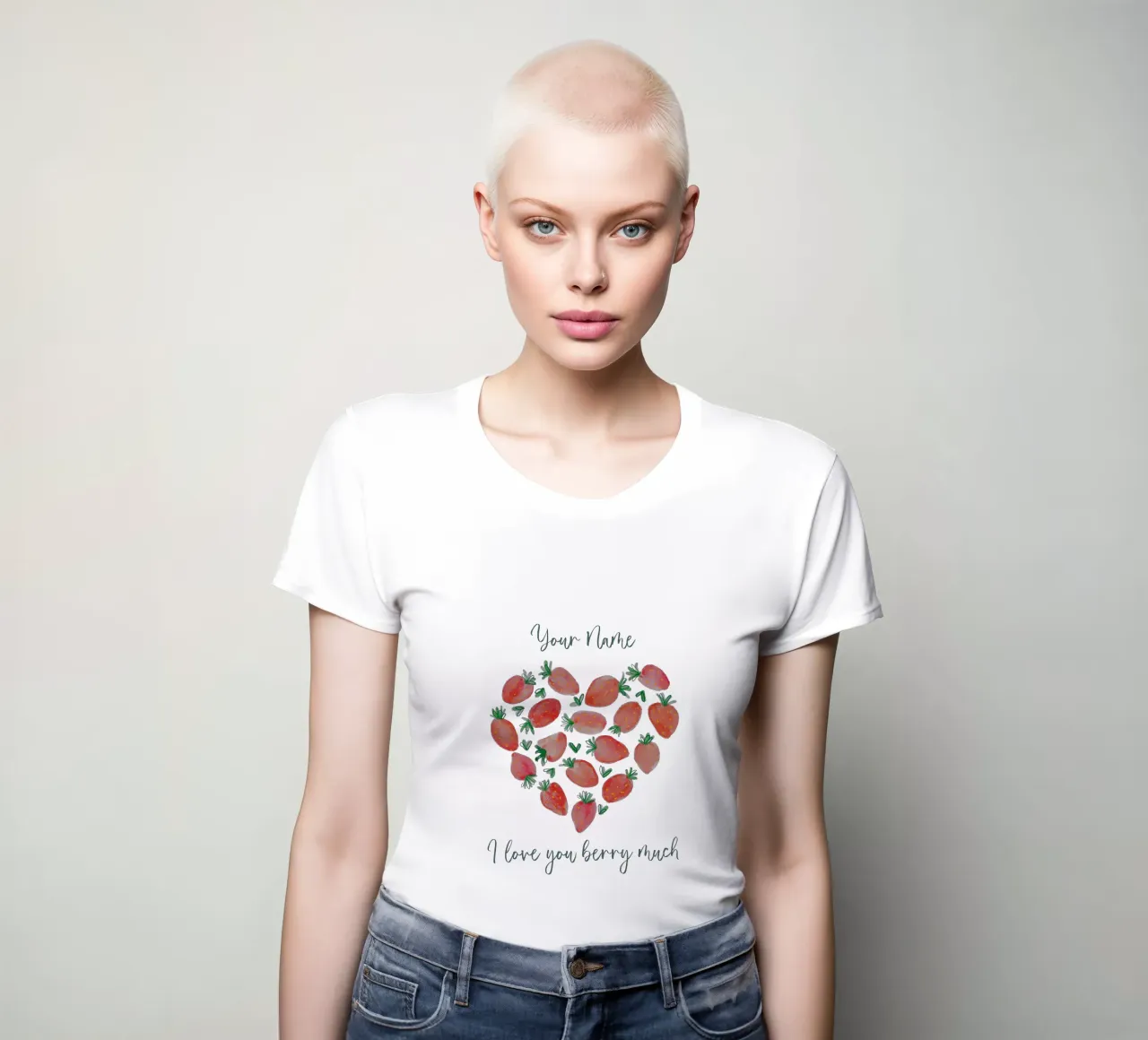 Personalisierbar "I love you berry much" - Erdbeeren & Herz women's fitted t-shirt by ms.Hey! textildesign