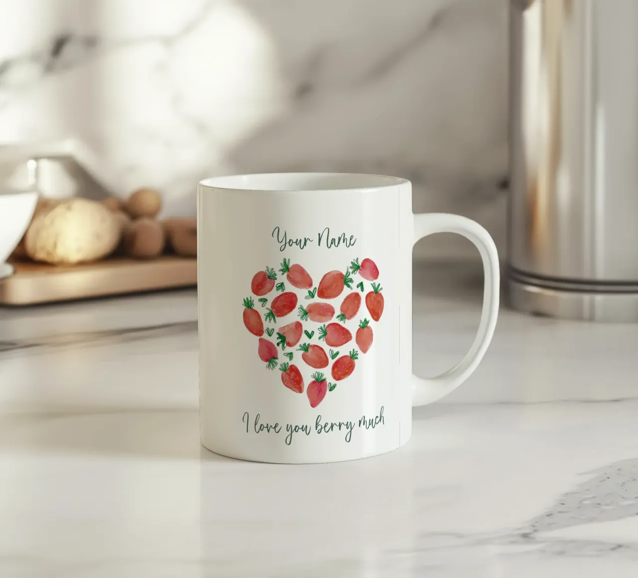 Personalisierbar "Ti amo tanto" - Erdbeeren & Herz tazza in ceramica da ms.Hey! textildesign