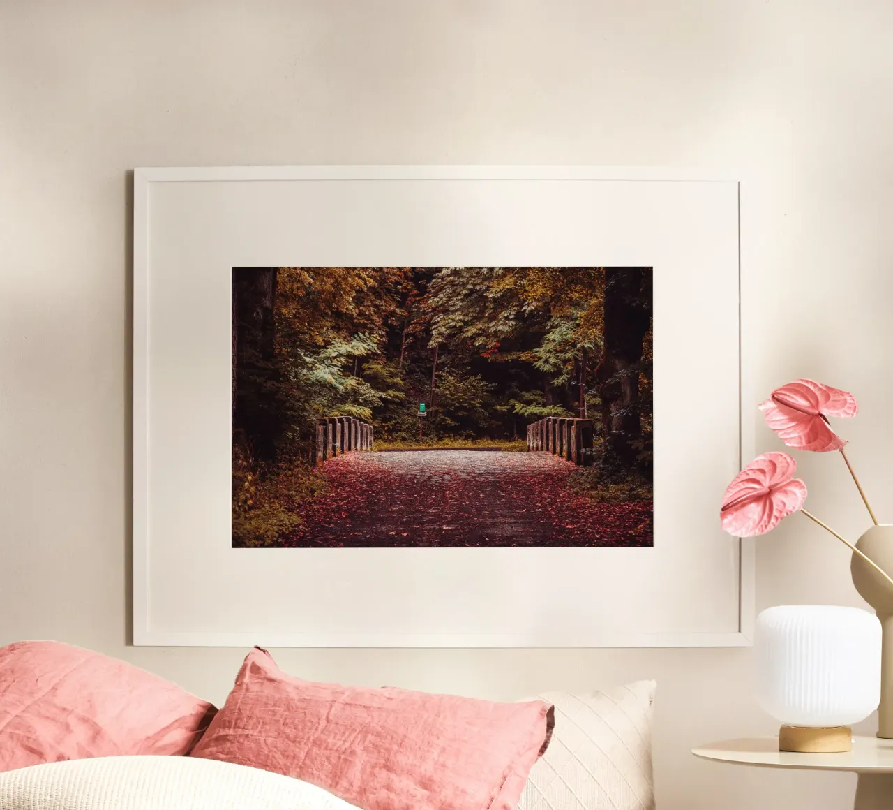 Lonely bridge in autumn | Autumn leaves | Forest & trees hahnemühle by Bold and Retro
