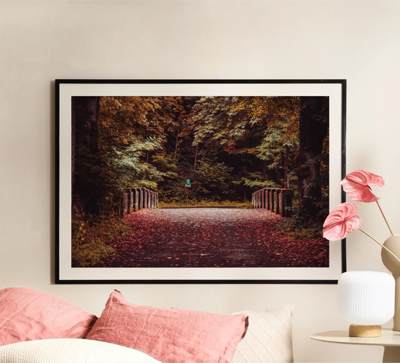 Lonely bridge in autumn | Autumn leaves | Forest & trees hahnemühle by Bold and Retro