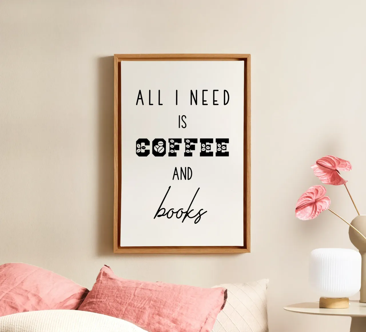 Tutto ciò di cui ho bisogno è caffè e libri tela con Cornice a cassetta da Shark Printables