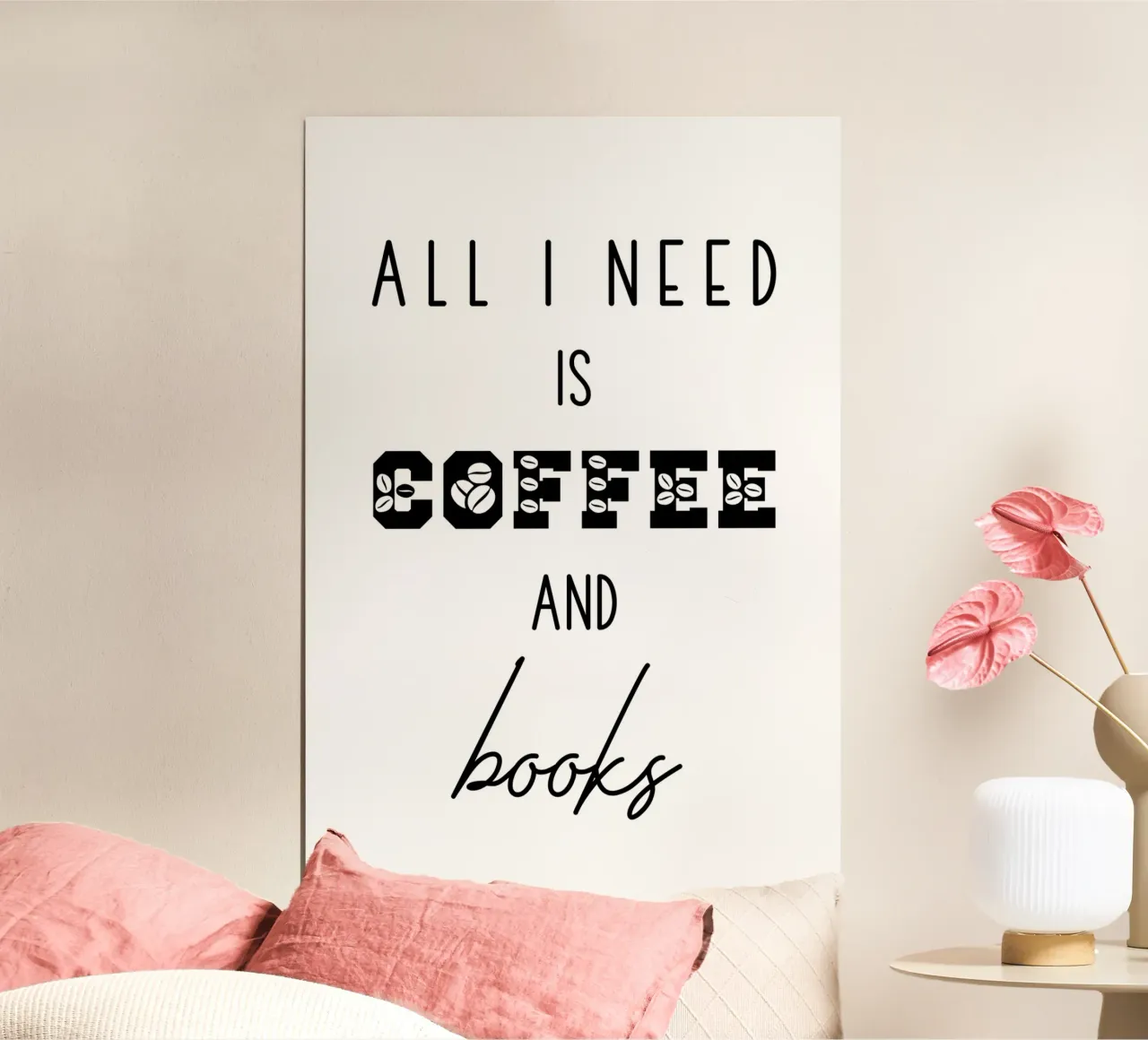 Tutto ciò di cui ho bisogno è caffè e libri poster con telaio in legno da Shark Printables