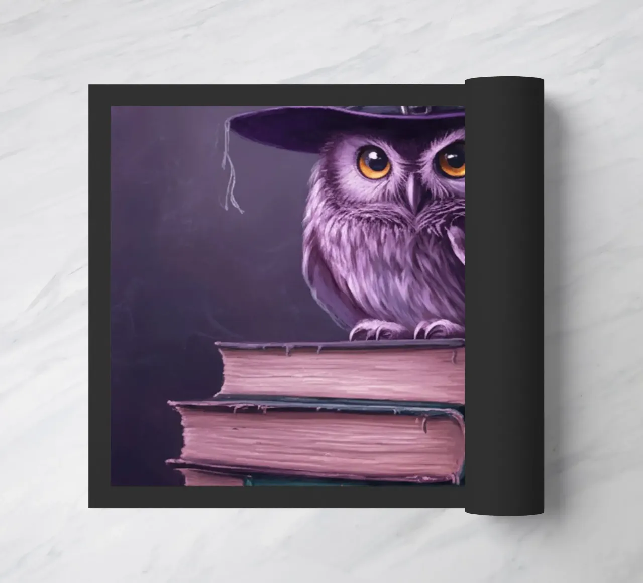 disegno di gufo e libro zerbino da edelweiz