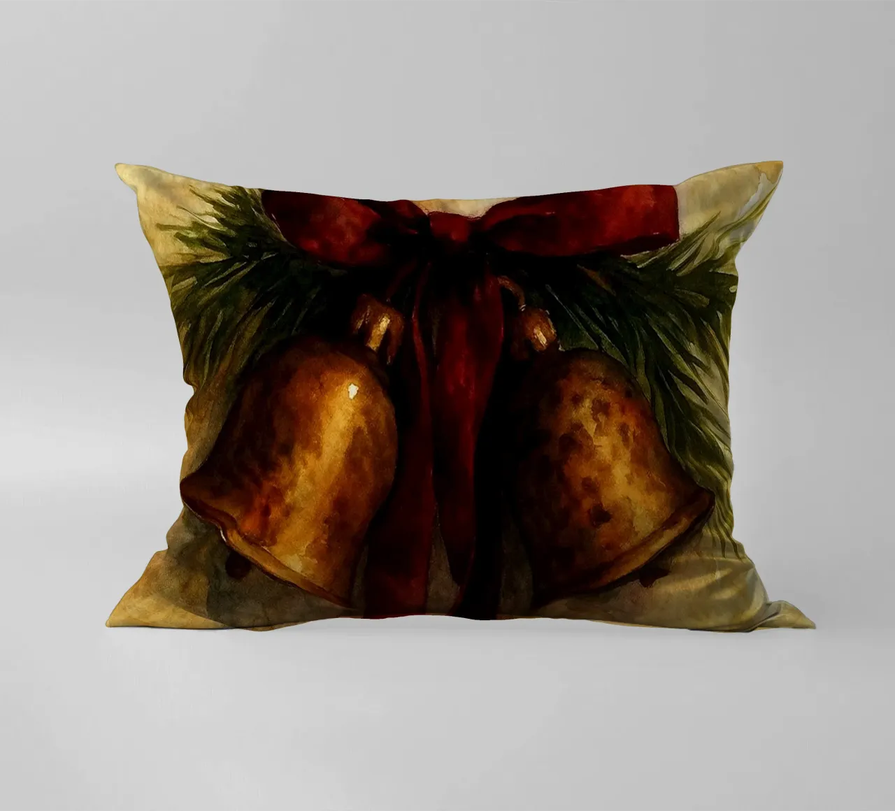 dipinto natalizio con campana in ottone cuscino da aztera
