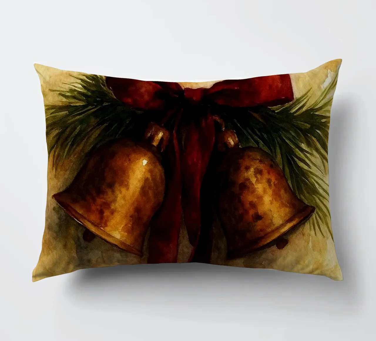 dipinto natalizio con campana in ottone cuscino da aztera