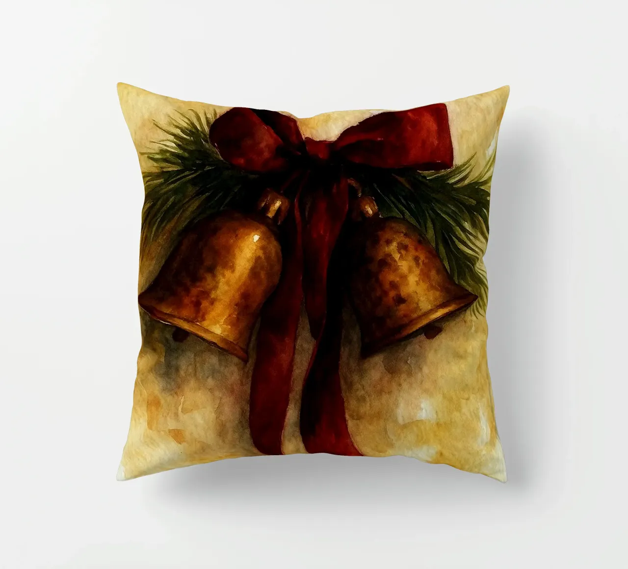 dipinto natalizio con campana in ottone cuscino da aztera