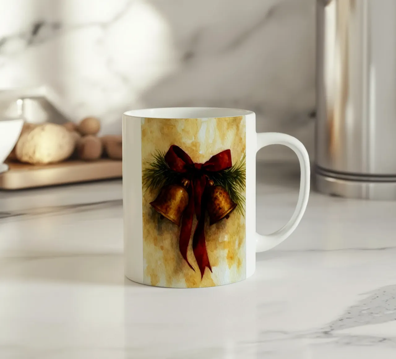 dipinto natalizio con campana in ottone tazza in ceramica da aztera