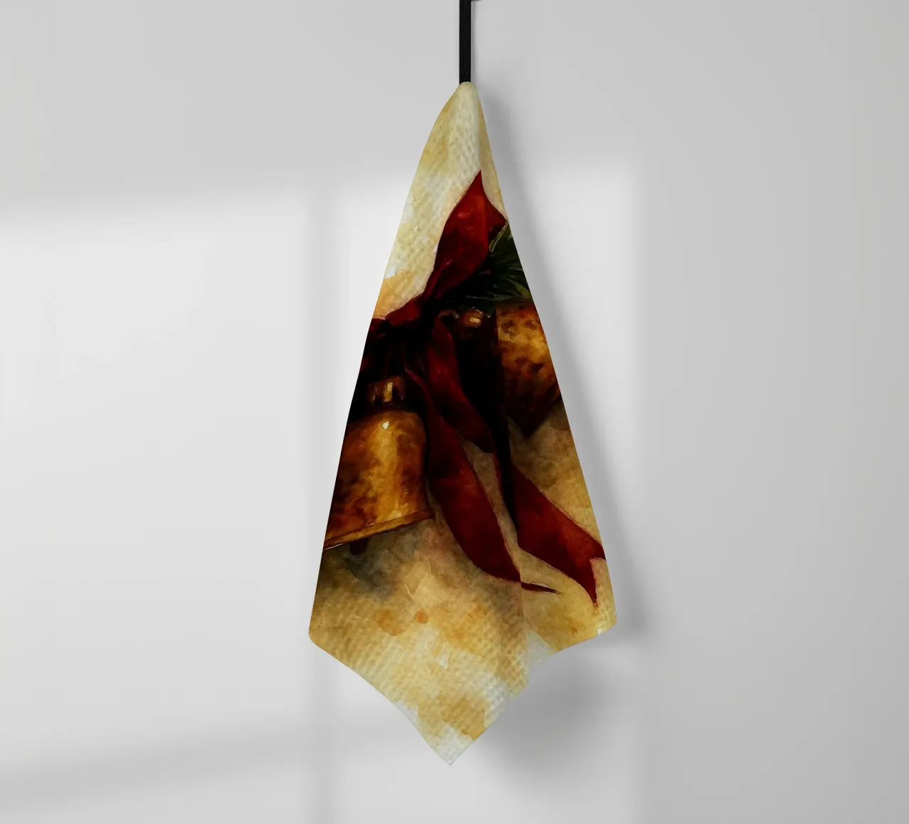 dipinto natalizio con campana in ottone canovaccio da cucina da aztera
