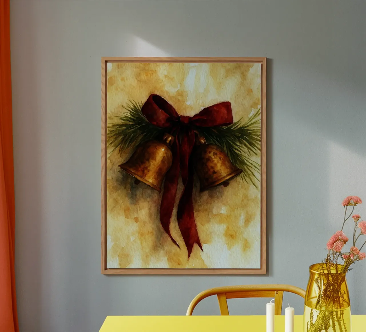 dipinto natalizio con campana in ottone alluminio dibond da aztera
