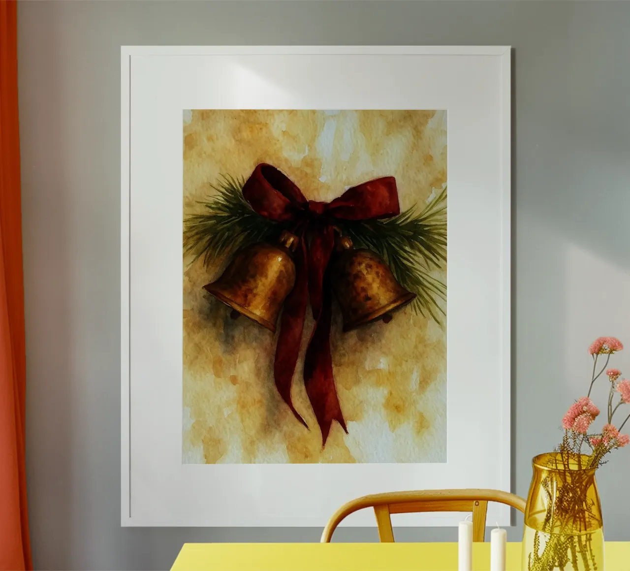 dipinto natalizio con campana in ottone carta hahnemühle da aztera