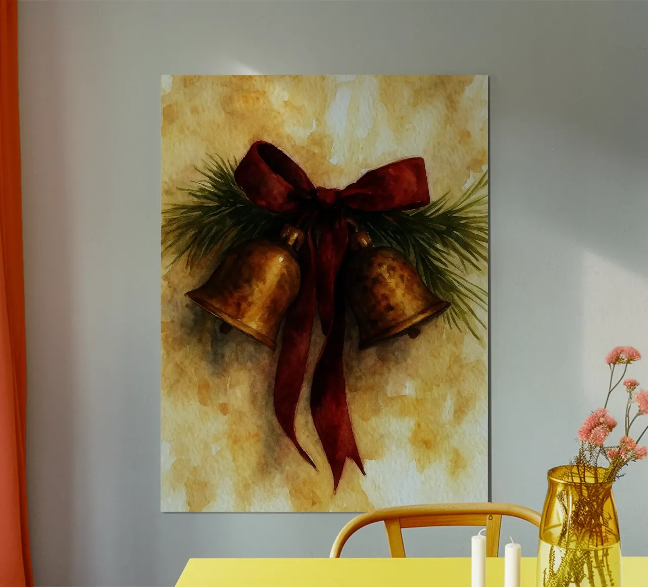 dipinto natalizio con campana in ottone carta hahnemühle da aztera