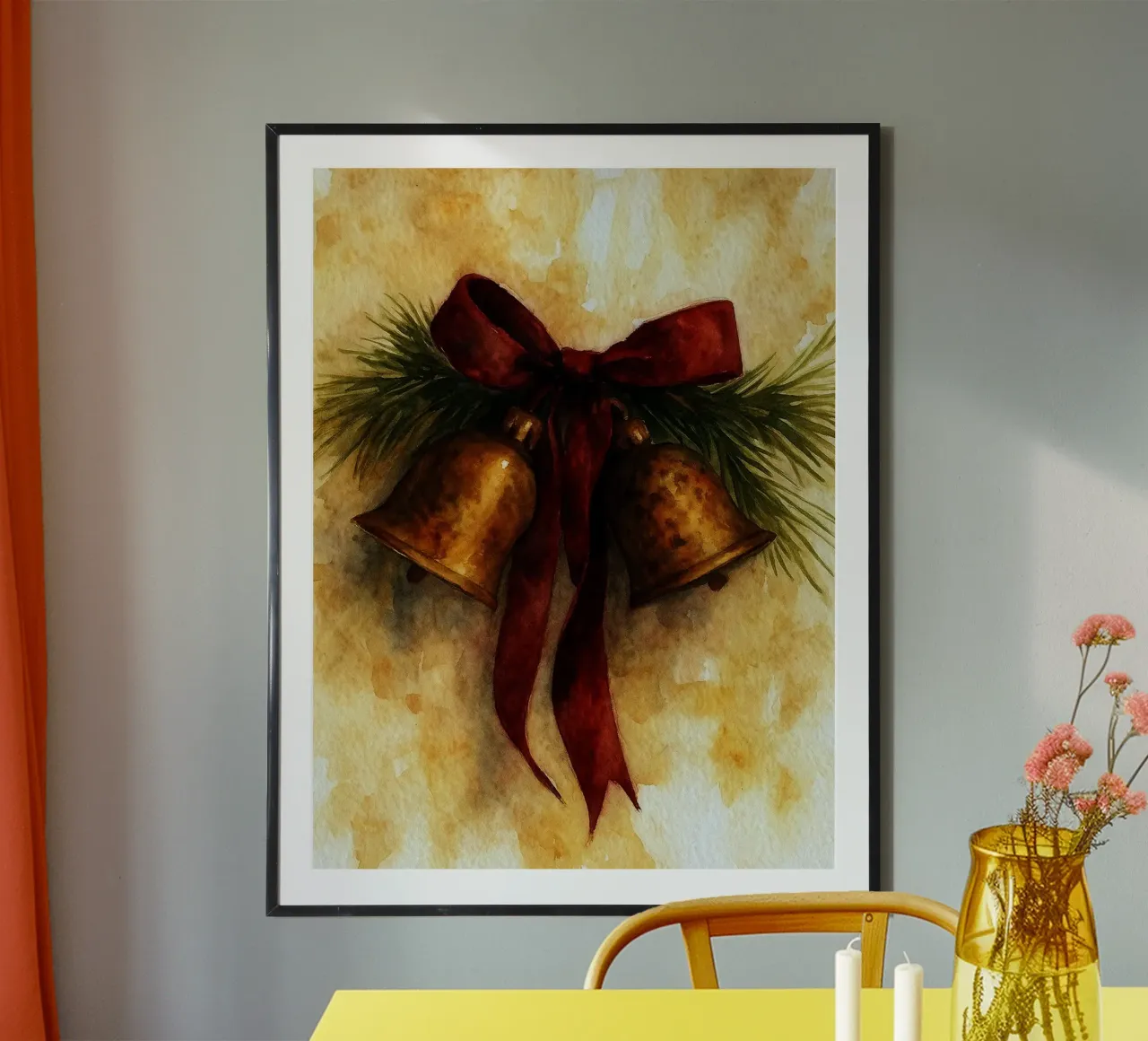 dipinto natalizio con campana in ottone carta hahnemühle da aztera