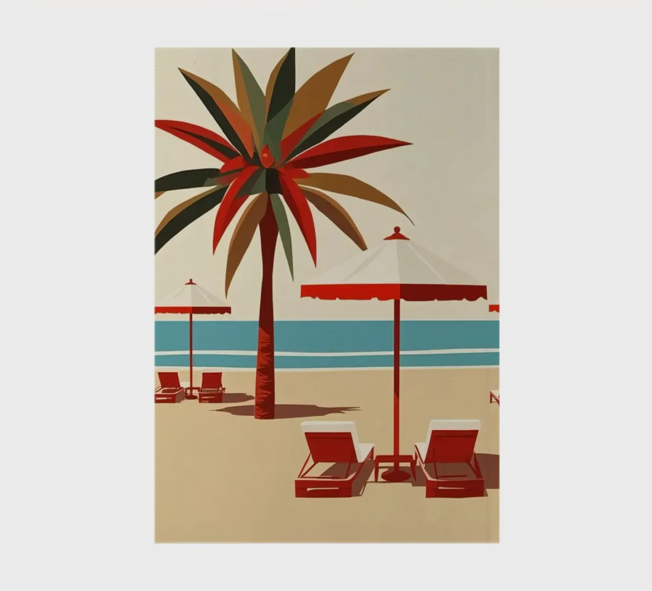 Beach Scene with Palm Trees Umbrellas and Lounge Chairs notebook by DesignDoodle
