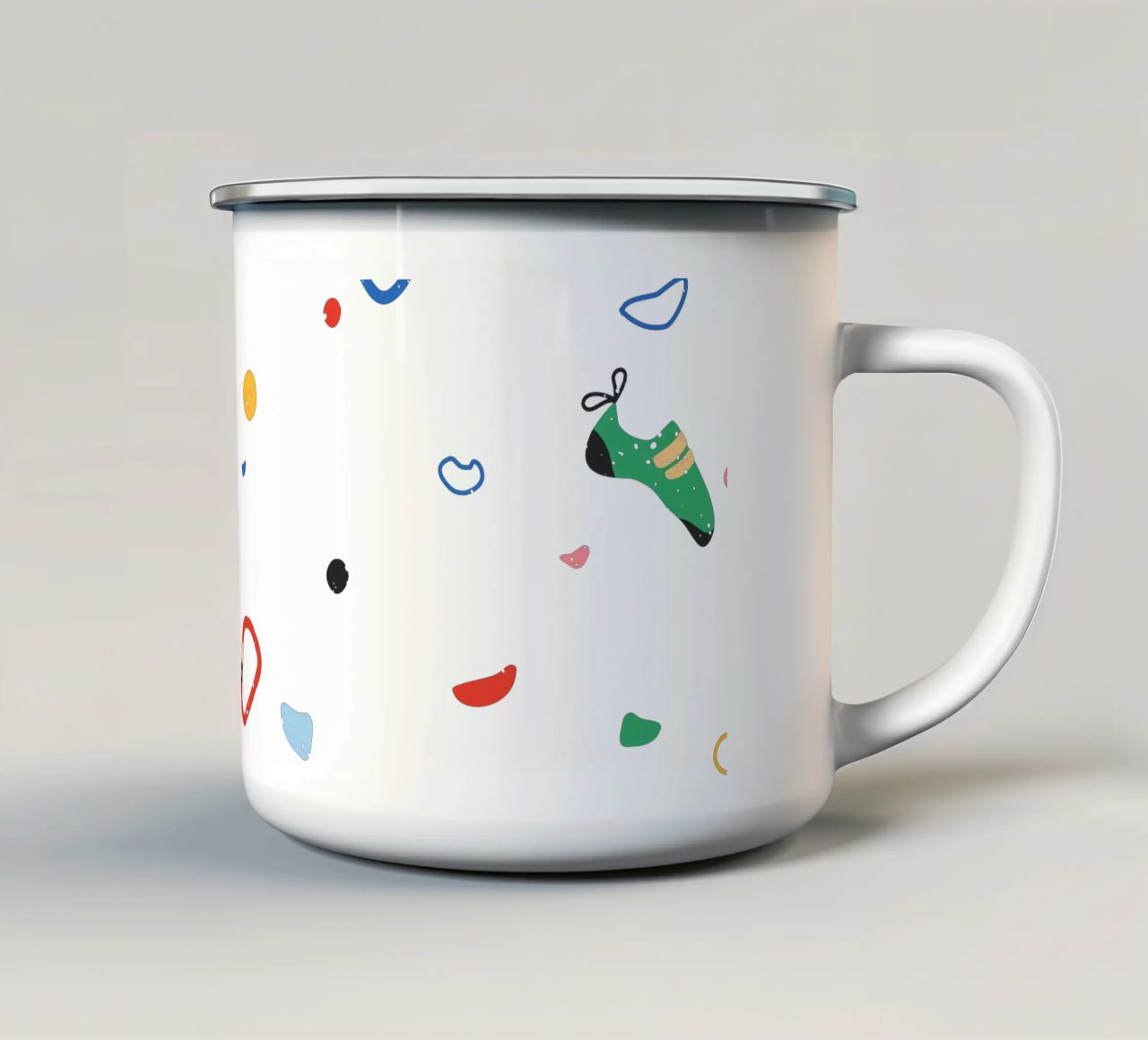 Arrampicatore su una parete di bouldering tazza in smalto da justclimberthings