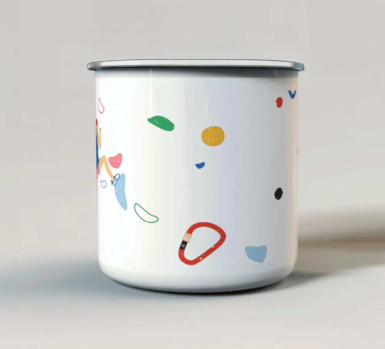 Escalador en una pared de búlder taza de esmalte de justclimberthings